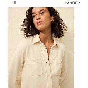Faherty Legend™ Sweater Shirt - Light Oatmeal Twill Cream Button-Up Shirt Small